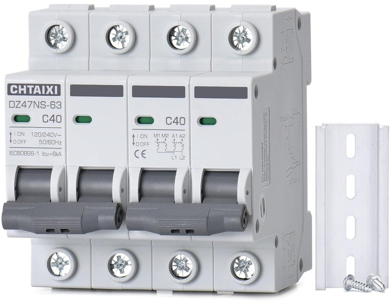 CHTAIXI Manual Transfer Switch, 40 Amp 120V/240V AC Dual 2-Pole DIN Rail Mount RV Transfer Switch, Single-Side Interlock Circuit Breaker MTS D2P C40 - Image 1